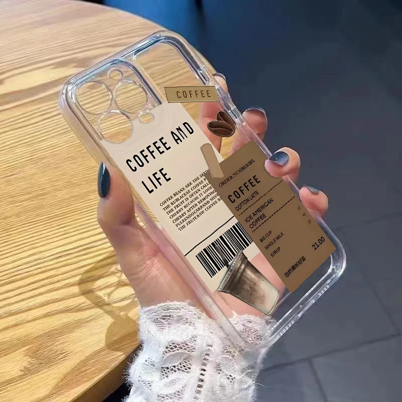 Coffee Phone Cases For iPhone 16 15 14 13 12 11 Pro Max XR 8 7 Plus 13 12 Mini Soft Transparent Cover
