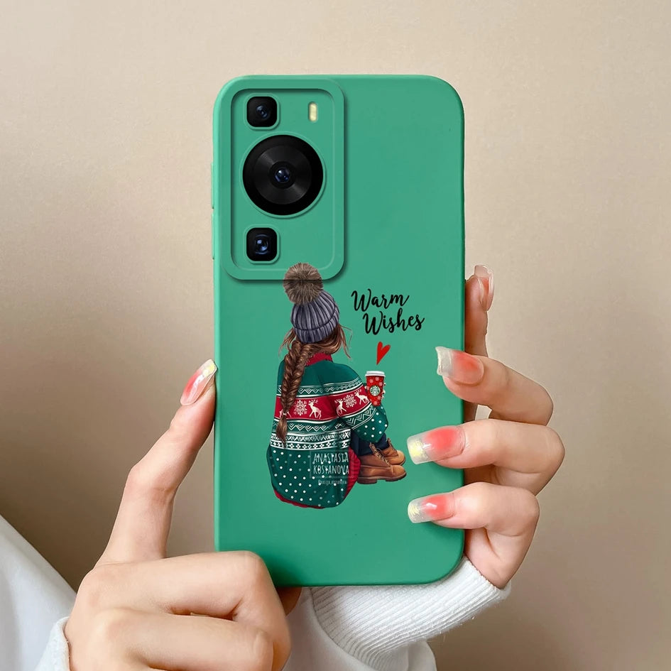 Cases Covers For Huawei P60 Pro Phone Bags Pretty Flower Liquid Soft Silicone Camera Protection Bumper For Huawei P60 Art Fundas