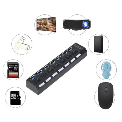 USB 3.0 Hub USB Hub 3.0 Multi USB Splitter 3 Hab Use Power Adapter 7 Port Multiple Expander 3.0 USB3 Hub with Switch for PC