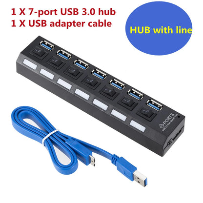 USB 3.0 Hub USB Hub 3.0 Multi USB Splitter 3 Hab Use Power Adapter 7 Port Multiple Expander 3.0 USB3 Hub with Switch for PC