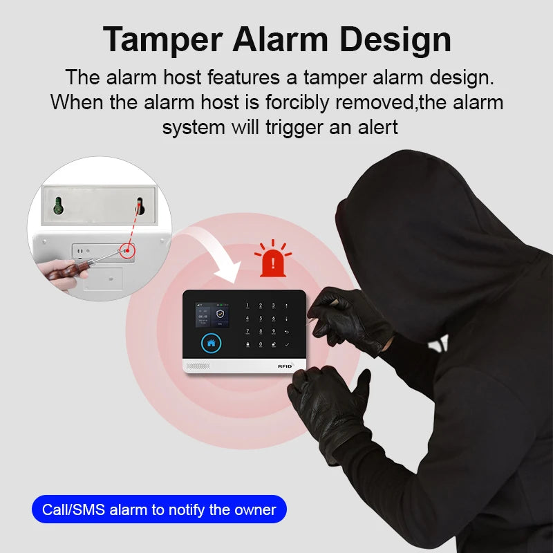 Smart Home GSM Alarm System 4G Wifi System for House Security Wireless with Door Sensor Work with Smart Life APP for Alexa