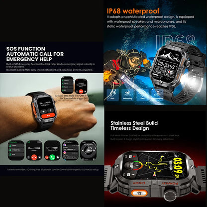 Smart Watch 2.01-inch HD Screen 540mAh 6 Satellite Positioning System 100+ Sports Modes IP68 Waterproof BT Call Smart Watch Men