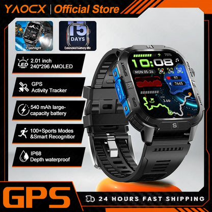Smart Watch 2.01-inch HD Screen 540mAh 6 Satellite Positioning System 100+ Sports Modes IP68 Waterproof BT Call Smart Watch Men