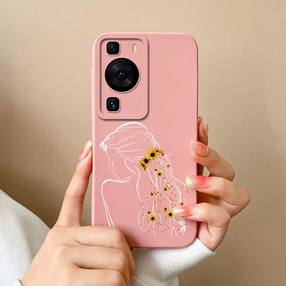 Cases Covers For Huawei P60 Pro Phone Bags Pretty Flower Liquid Soft Silicone Camera Protection Bumper For Huawei P60 Art Fundas