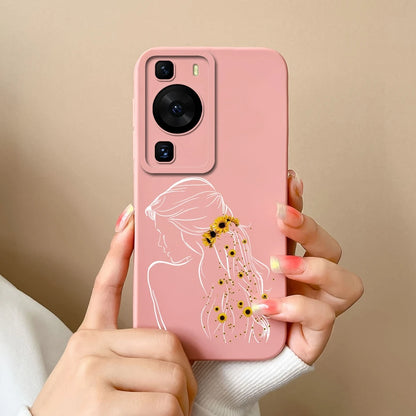 Cases Covers For Huawei P60 Pro Phone Bags Pretty Flower Liquid Soft Silicone Camera Protection Bumper For Huawei P60 Art Fundas