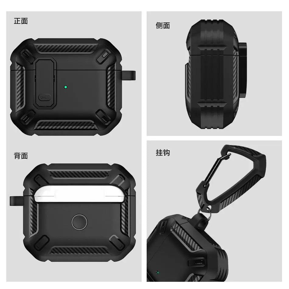 Portable Headphone Case For AirPods 1 2 3 And Pro 1 2 Shockproof TPU Cover With Security Lock Keychain Daily Carry Accessories