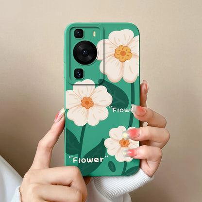 Cases Covers For Huawei P60 Pro Phone Bags Pretty Flower Liquid Soft Silicone Camera Protection Bumper For Huawei P60 Art Fundas
