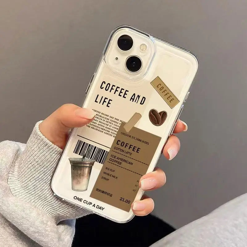 Coffee Phone Cases For iPhone 16 15 14 13 12 11 Pro Max XR 8 7 Plus 13 12 Mini Soft Transparent Cover
