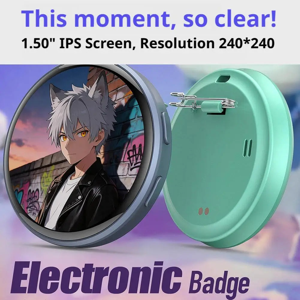 Smart 1.50 Inch Electronic Badge Full Touch IPS Screen Electronic Badge GIF Video With Sound Anime Brooch Pin Student Gift