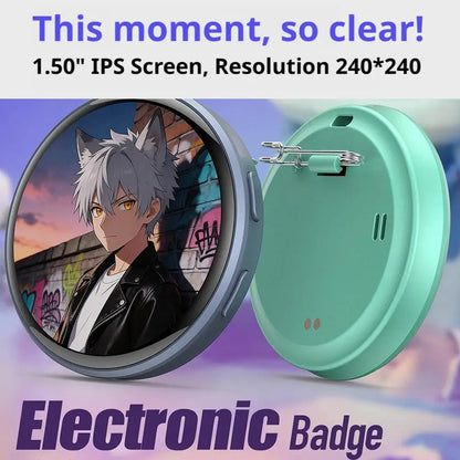 Smart 1.50 Inch Electronic Badge Full Touch IPS Screen Electronic Badge GIF Video With Sound Anime Brooch Pin Student Gift