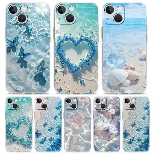 Phone Case For iPhone 17 Cases iPhone Air 16 15 12 13 14 Pro Max 7 8 Plus 16Pro iPhone11 Cover Blue Butterfly Ocean Waves