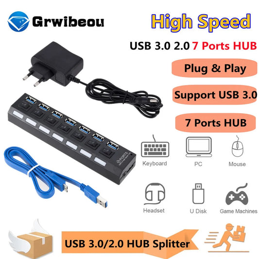 USB Hub 3.0 USB Splitter Several Ports Multi USB Hub 3.0 Power Adapter Extender Computer Accessories Switch USB for Home