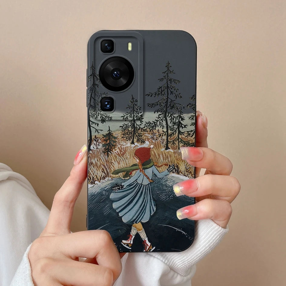 Cases Covers For Huawei P60 Pro Phone Bags Pretty Flower Liquid Soft Silicone Camera Protection Bumper For Huawei P60 Art Fundas