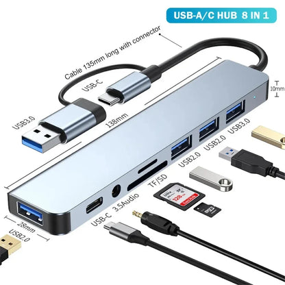 USB C Hub Docking Station High Speed Transmission Multi Hub Splitter For Computer Laptop Desktop Phone Computer Converter Dock