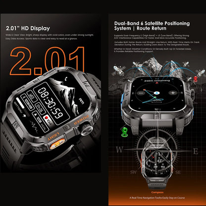 Smart Watch 2.01-inch HD Screen 540mAh 6 Satellite Positioning System 100+ Sports Modes IP68 Waterproof BT Call Smart Watch Men