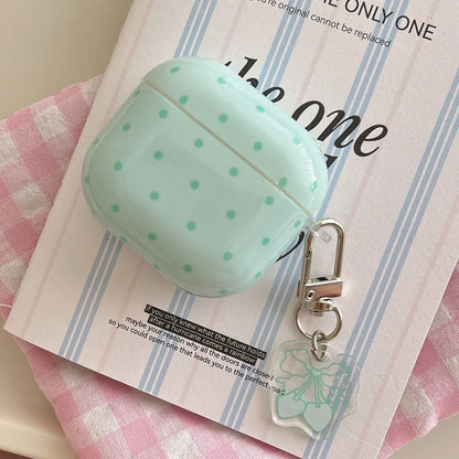 Cute Fresh Pink Green Polka Point Shockproof Protective Cover For AirPods 1 2 3 4 Pro Soft Couple Bow Case with Charm Pendant
