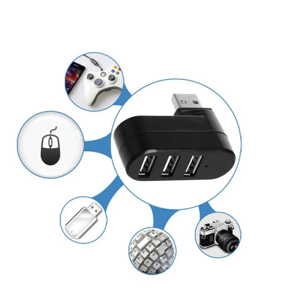 USB 2.0 Hub USB Hub 2.0 Multi USB Splitter Hub Rotatable 3 Port Multiple Expander Splitter Mini USB 2.0 Hub Computer Accessories
