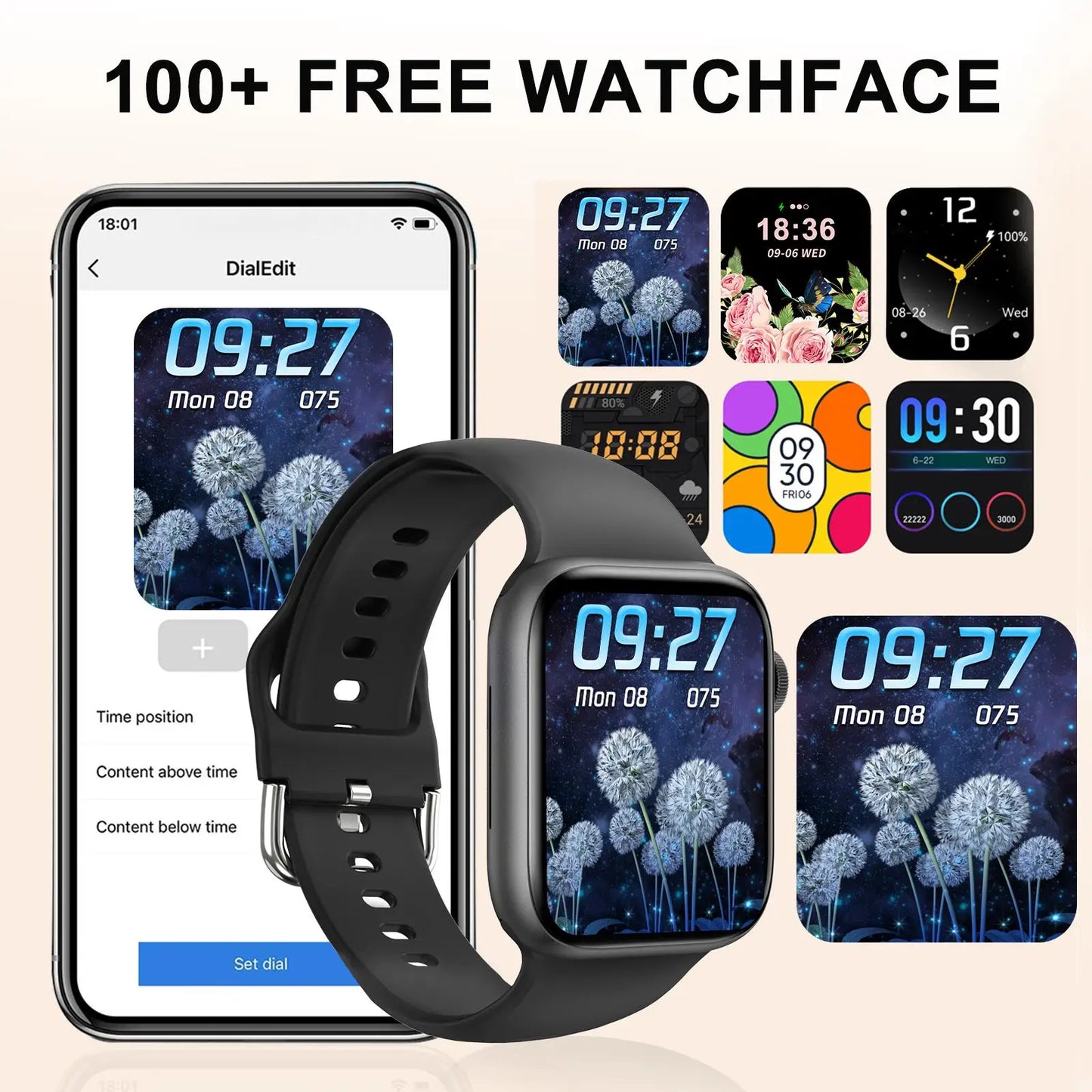 Smart Watch, Wireless Call/Dial, Multi-Sport Mode, Multiple APP Reminders, Suitable for Men and Women, Compatible with IPhone/An