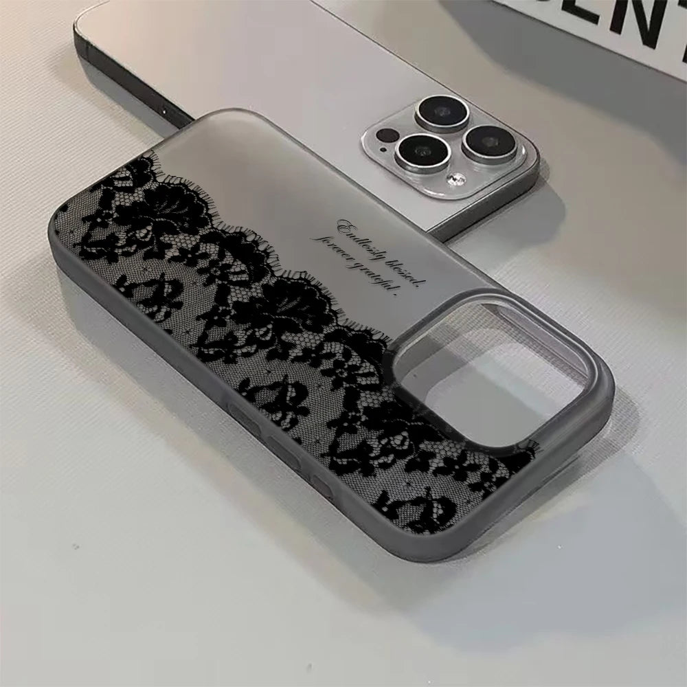 Letter Black Lace Phone Case For IPhone 17 16 15 14 13 12 11 Pro Max 13 12 17 Air 16 Plus Shockproof Soft Clear Cases Coque