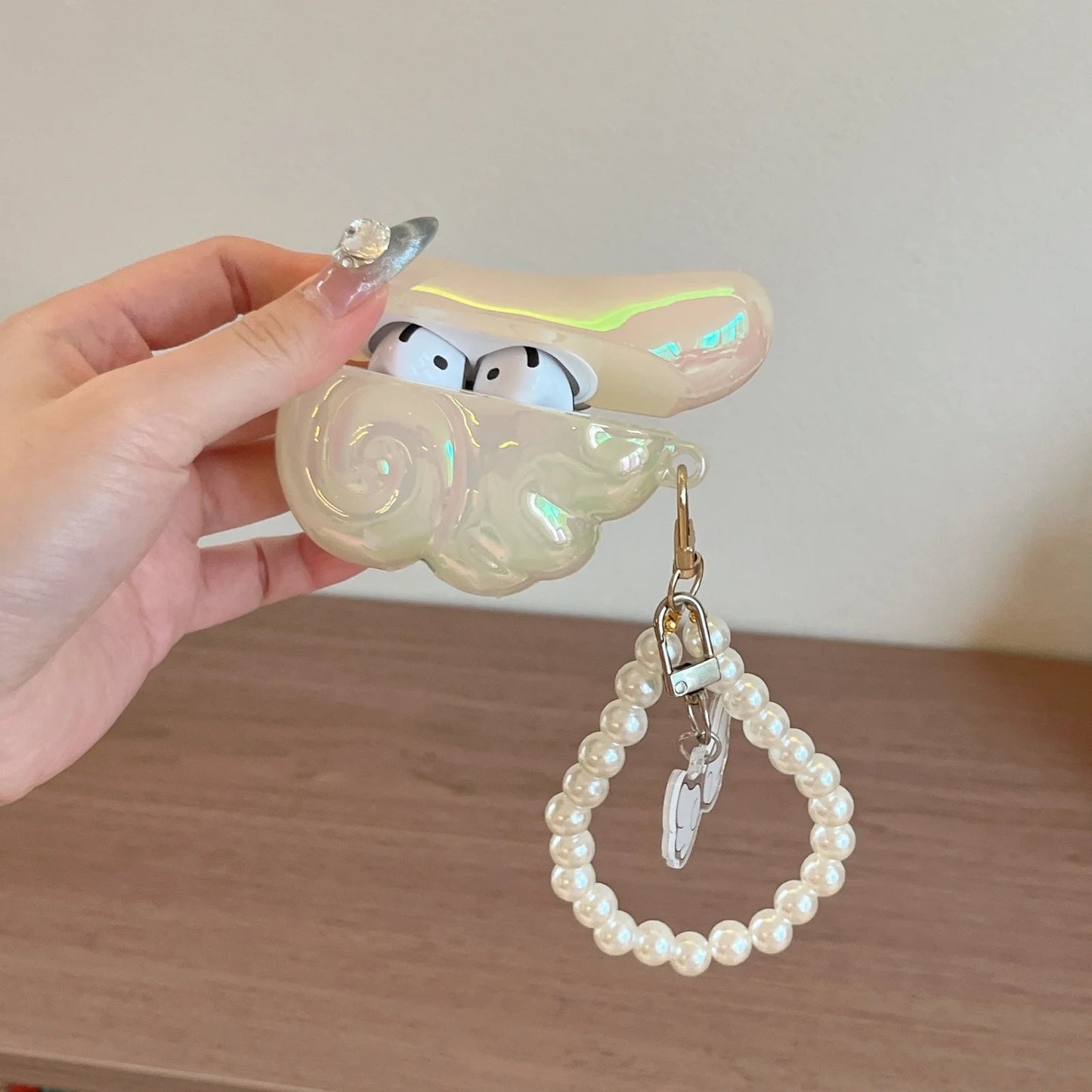 Earphone Case for Airpods4 3 2 1 Pro Silicone Cute Wing Protective Headphones with Pearl Lanyard Shockproof Soft Anti-fall Cover