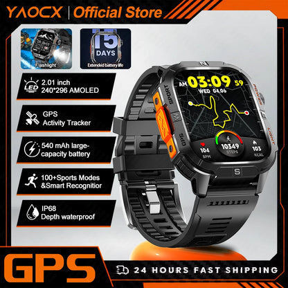 Smart Watch 2.01-inch HD Screen 540mAh 6 Satellite Positioning System 100+ Sports Modes IP68 Waterproof BT Call Smart Watch Men