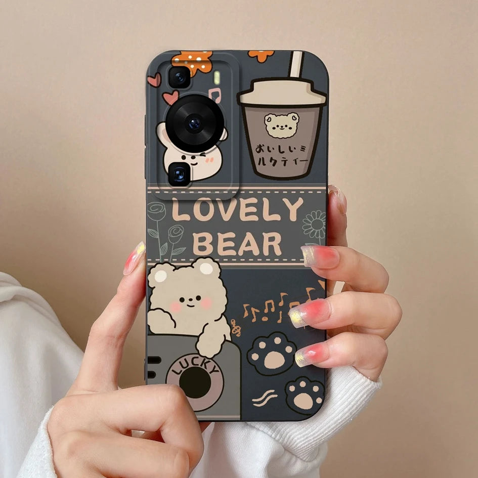 Cases Covers For Huawei P60 Pro Phone Bags Pretty Flower Liquid Soft Silicone Camera Protection Bumper For Huawei P60 Art Fundas