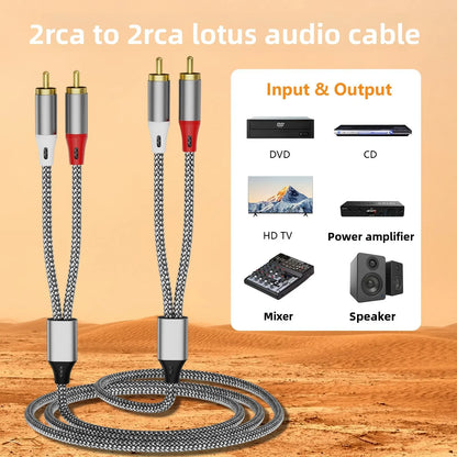 Double RCA Audio Cable, 2 Pairs of RCA Cables for Computer, TV, Amplifier, Subwoofer, and Speaker Connection