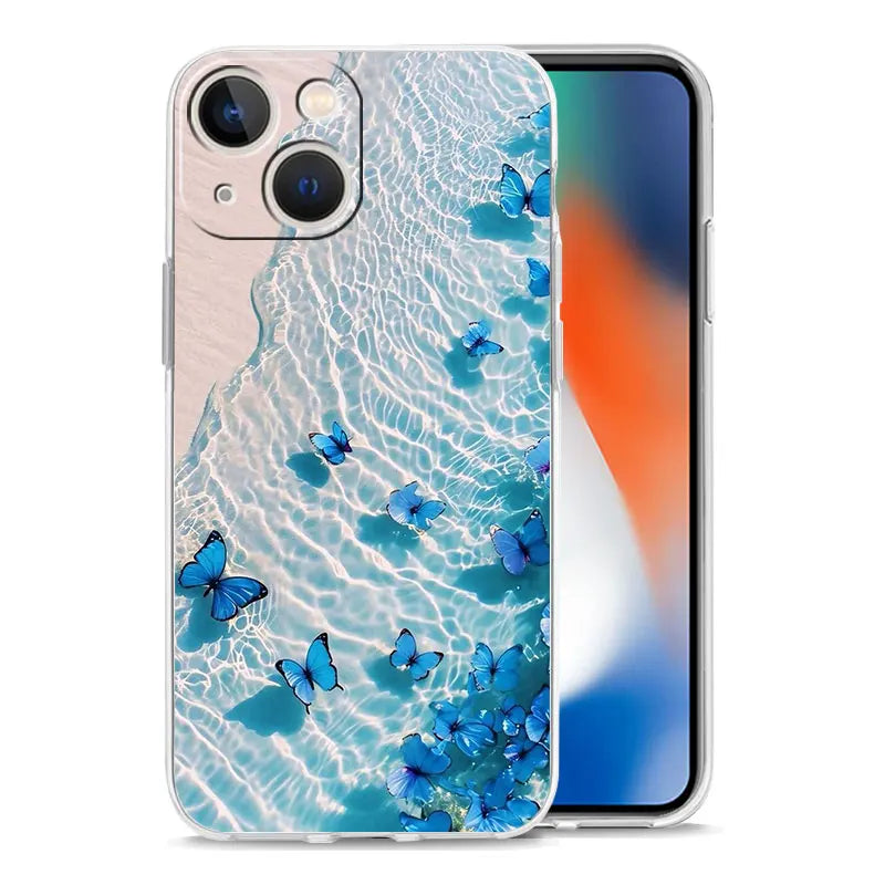 Phone Case For iPhone 17 Cases iPhone Air 16 15 12 13 14 Pro Max 7 8 Plus 16Pro iPhone11 Cover Blue Butterfly Ocean Waves