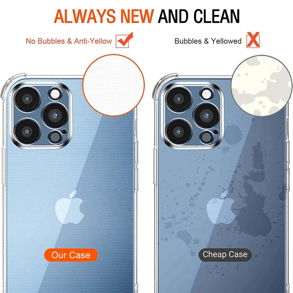 Case For iphone 13 Pro Case iphone 11 12 13 mini 14 15 16 Pro Max Cover Shockproof Clear Silicone Cover Cases
