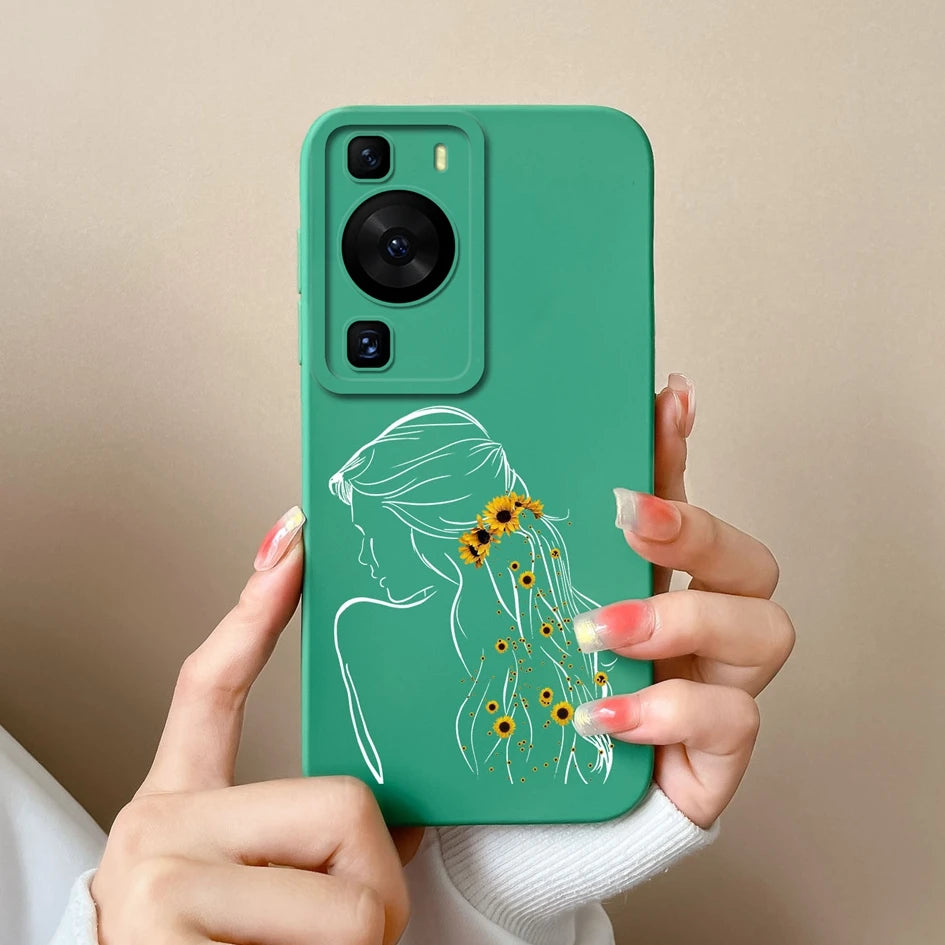 Cases Covers For Huawei P60 Pro Phone Bags Pretty Flower Liquid Soft Silicone Camera Protection Bumper For Huawei P60 Art Fundas