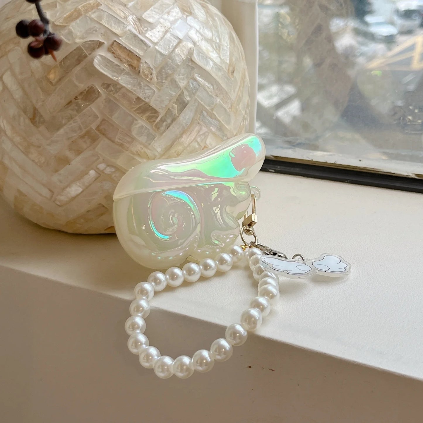 Earphone Case for Airpods4 3 2 1 Pro Silicone Cute Wing Protective Headphones with Pearl Lanyard Shockproof Soft Anti-fall Cover
