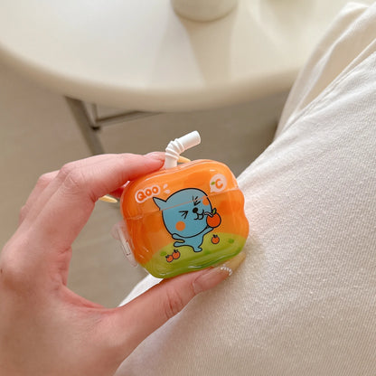 Cute 3D Juice Box Cartoon AirPods Case for AirPods 1/2, AirPods 3/4 Pro Pro2 Pro3 Shockproof Protective Cover with Anti-Lost Hoo