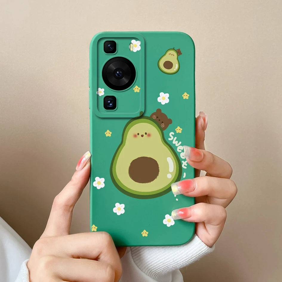 Cases Covers For Huawei P60 Pro Phone Bags Pretty Flower Liquid Soft Silicone Camera Protection Bumper For Huawei P60 Art Fundas