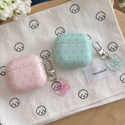 Cute Fresh Pink Green Polka Point Shockproof Protective Cover For AirPods 1 2 3 4 Pro Soft Couple Bow Case with Charm Pendant