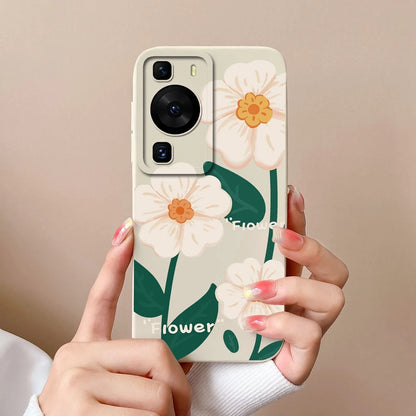 Cases Covers For Huawei P60 Pro Phone Bags Pretty Flower Liquid Soft Silicone Camera Protection Bumper For Huawei P60 Art Fundas