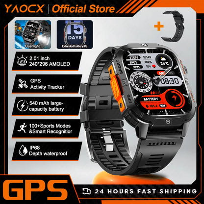 Smart Watch 2.01-inch HD Screen 540mAh 6 Satellite Positioning System 100+ Sports Modes IP68 Waterproof BT Call Smart Watch Men