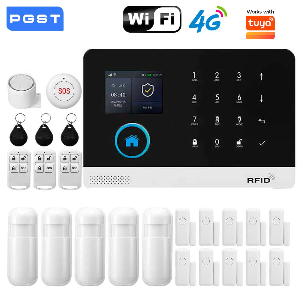 Smart Home GSM Alarm System 4G Wifi System for House Security Wireless with Door Sensor Work with Smart Life APP for Alexa