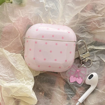 Cute Fresh Pink Green Polka Point Shockproof Protective Cover For AirPods 1 2 3 4 Pro Soft Couple Bow Case with Charm Pendant