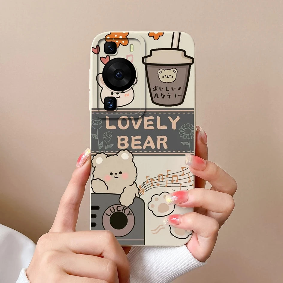 Cases Covers For Huawei P60 Pro Phone Bags Pretty Flower Liquid Soft Silicone Camera Protection Bumper For Huawei P60 Art Fundas