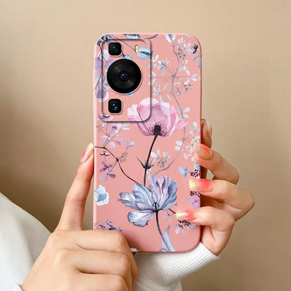 Cases Covers For Huawei P60 Pro Phone Bags Pretty Flower Liquid Soft Silicone Camera Protection Bumper For Huawei P60 Art Fundas