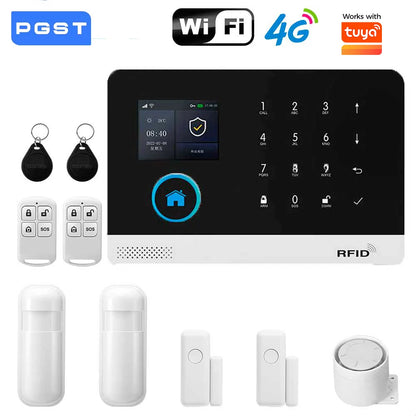 Smart Home GSM Alarm System 4G Wifi System for House Security Wireless with Door Sensor Work with Smart Life APP for Alexa
