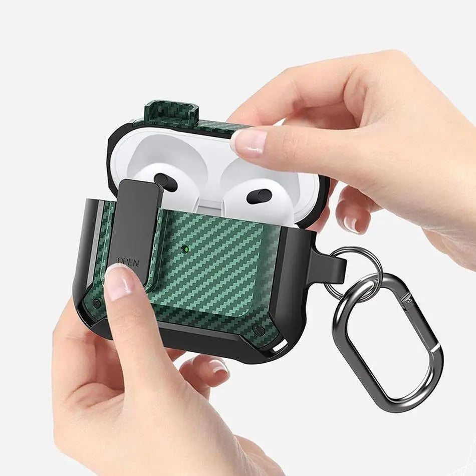 Portable Headphone Case For AirPods 1 2 3 And Pro 1 2 Shockproof TPU Cover With Security Lock Keychain Daily Carry Accessories