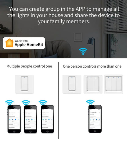 Smart Home  Homekit Smart WiFi Push Button Wall Switches 1/2/3Gang LED Room Lights for iphones Works with Siri Voice
