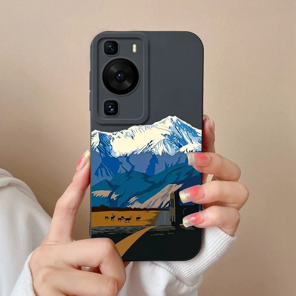 Cases Covers For Huawei P60 Pro Phone Bags Pretty Flower Liquid Soft Silicone Camera Protection Bumper For Huawei P60 Art Fundas