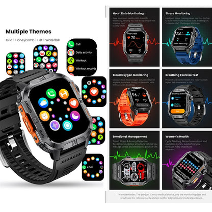 Smart Watch 2.01-inch HD Screen 540mAh 6 Satellite Positioning System 100+ Sports Modes IP68 Waterproof BT Call Smart Watch Men