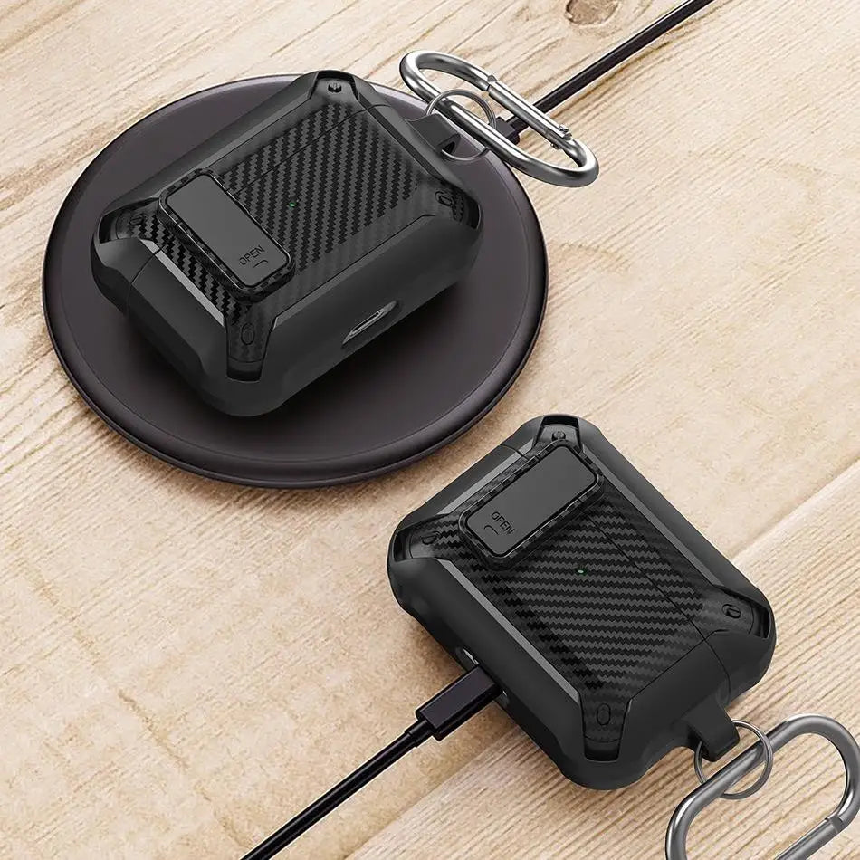 Portable Headphone Case For AirPods 1 2 3 And Pro 1 2 Shockproof TPU Cover With Security Lock Keychain Daily Carry Accessories