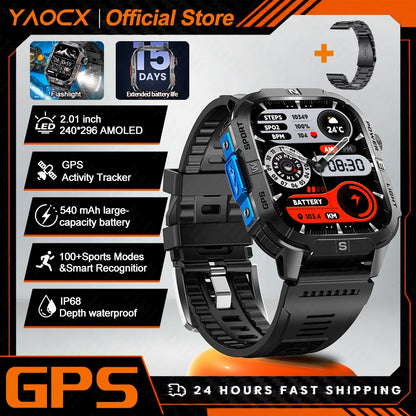 Smart Watch 2.01-inch HD Screen 540mAh 6 Satellite Positioning System 100+ Sports Modes IP68 Waterproof BT Call Smart Watch Men