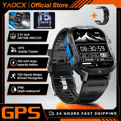 Smart Watch 2.01-inch HD Screen 540mAh 6 Satellite Positioning System 100+ Sports Modes IP68 Waterproof BT Call Smart Watch Men