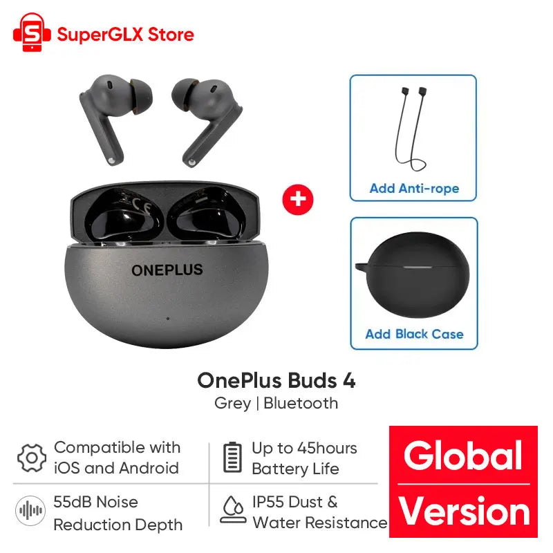 Global Version OnePlus Buds 4 True Wireless AI Call Noise Cancelling Earphones 55dB Long Range IP55 Waterproof Portable Earbuds