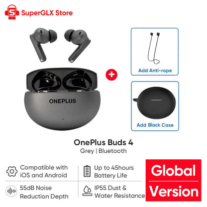 Global Version OnePlus Buds 4 True Wireless AI Call Noise Cancelling Earphones 55dB Long Range IP55 Waterproof Portable Earbuds